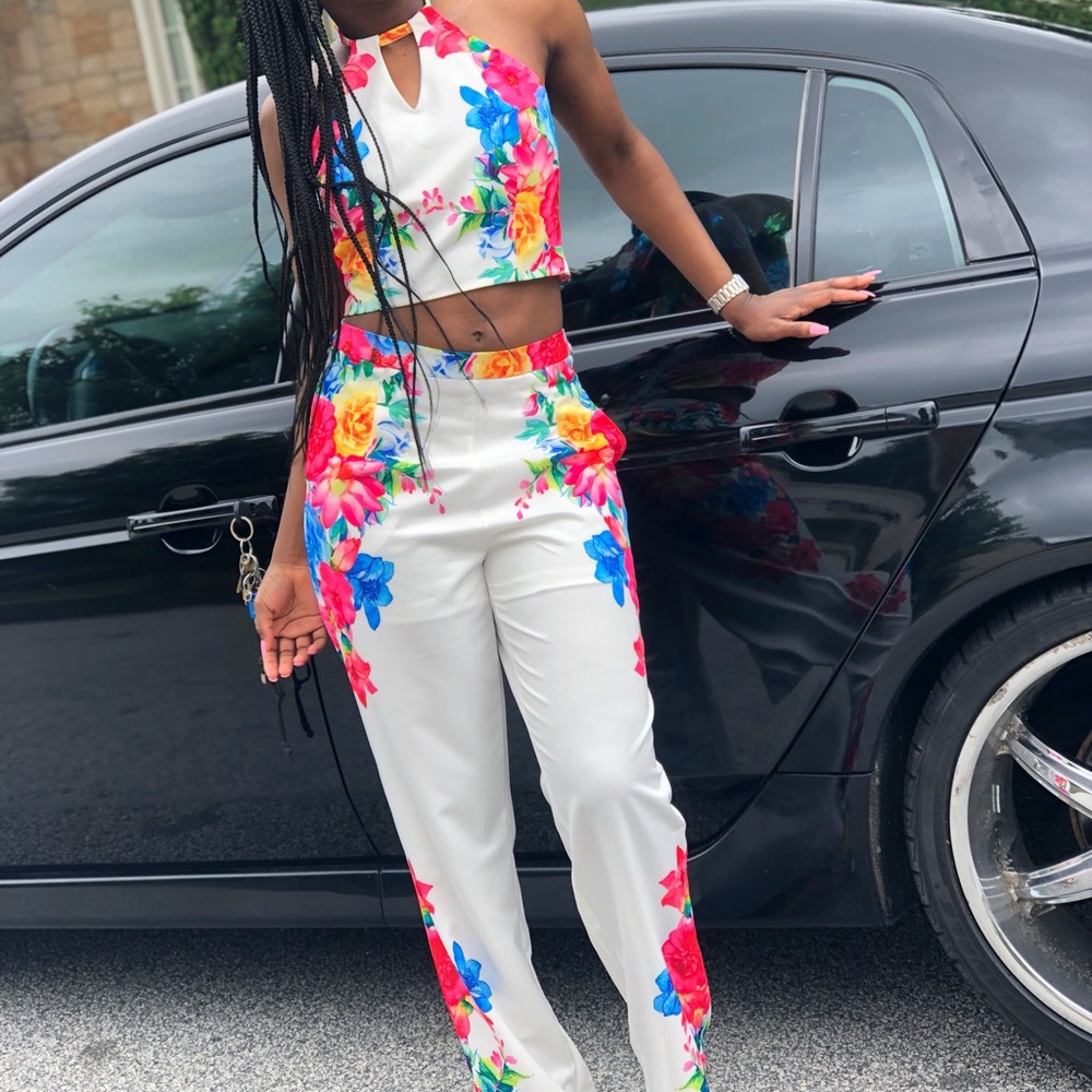 Vibrant Floral Halter Top and Pants Set